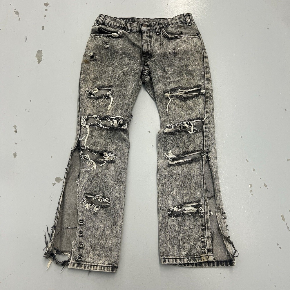 VTG 80s Levis 505 Black Tab Acid Wash Distressed Jeans USA Made Husky 32x27.5